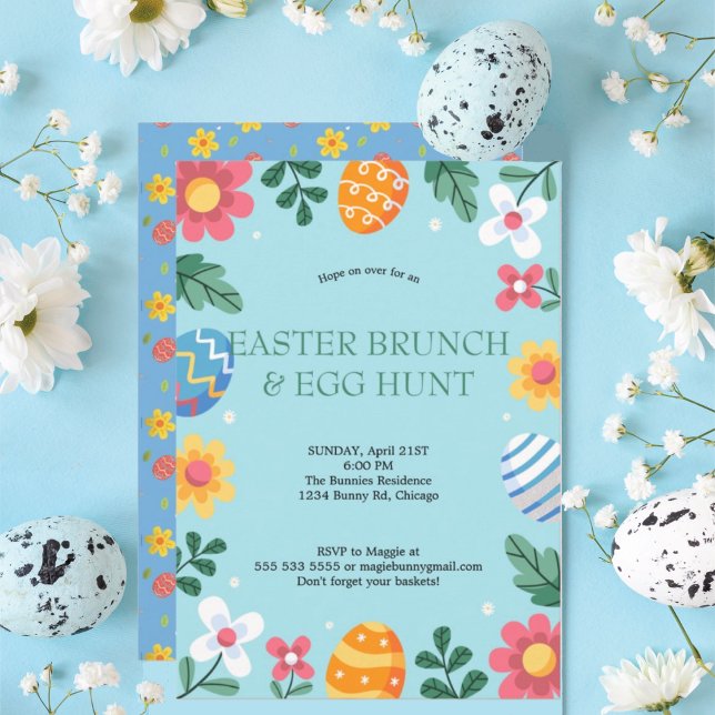 Invitation Sauter sur Pâques Brunch Chasse aux Oeufs Bunny Fl (Créateur téléchargé)