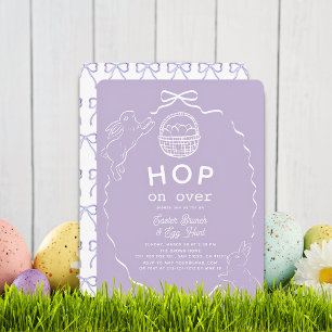 Invitation Sautez sur le lapin à ruban lavande pour le brunch