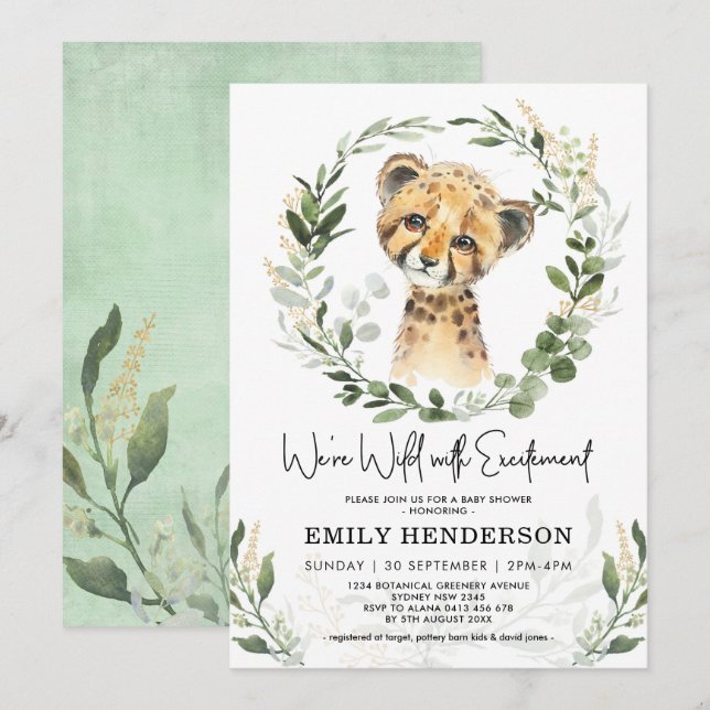 Invitation Sauvage Avec Une Verdure Excitante Baby shower Léo (Devant / Derrière)