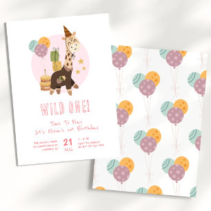 Invitation Sauvage Boho Fille Girafe 1er Anniversaire