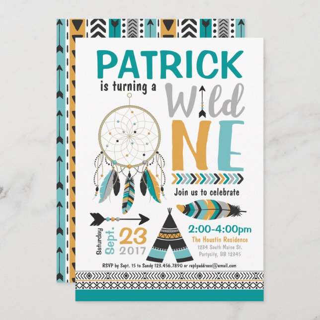 Invitation sauvage d'anniversaire de Dreamcatcher (Devant / Derrière)