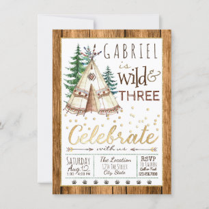 Invitation Sauvage et Trois Tipi Tribal Troisième 3ème Annive