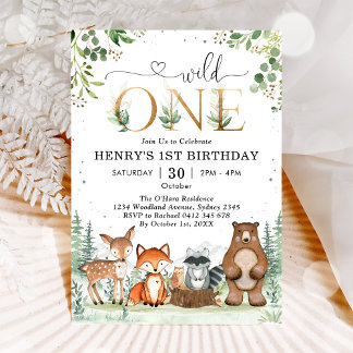 Invitation Sauvage Fête en Forêt Animaux Garçon 1er Anniversa