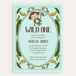 Invitation Sauvage Mignon Singe Banane 1er Anniversaire