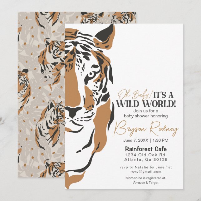 Invitation sauvage monde jungle tigre garçon baby shower invi (Devant / Derrière)