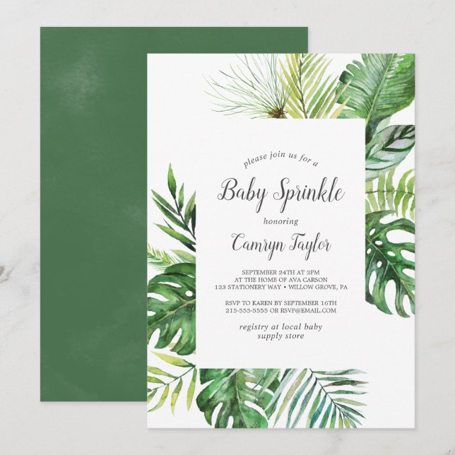 Invitation Sauvage Tropical Palm Baby Sprinkel (Devant / Derrière)