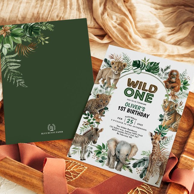 Invitation Sauvage Tropical Une Jungle Safari Animaux Anniver (Créateur téléchargé)