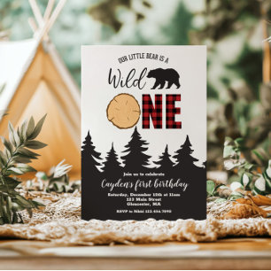 Invitation Sauvage Un Ours Plaid Buffalo Premier Anniversaire