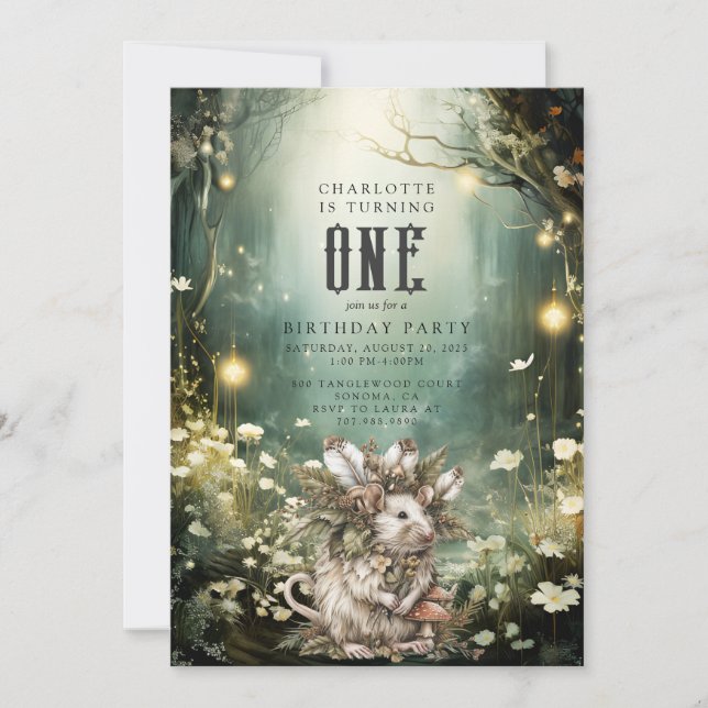 Invitation Sauvage Une Souris de Forêt Enchantée 1er annivers (Devant)
