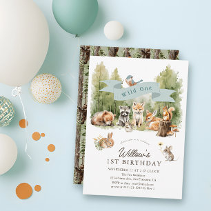 Invitation Sauvageon Animaux de la Forêt Garçon 1er Anniversa