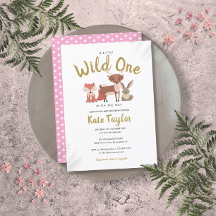 Invitation Sauvageon Animaux de la Forêt Rose Baby Shower