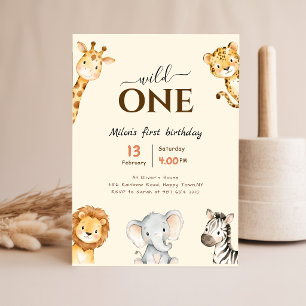Invitation Sauvageon fille garçon aquarelle animaux 1er anniv
