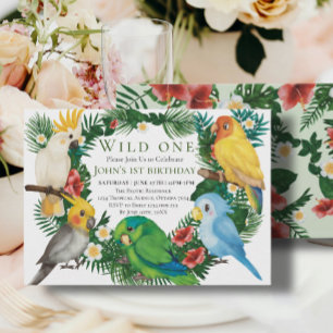 Invitation Sauvageon Tropical Exotique Perroquets Garçon 1er