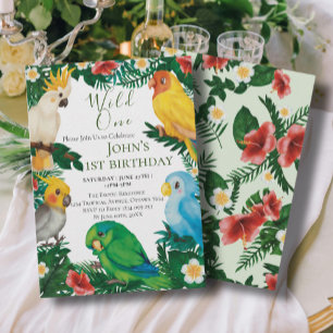 Invitation Sauvageon Tropical Exotique Perroquets Garçon 1er
