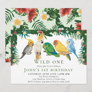 Invitation Sauvageon Tropical Parrots Exotiques Garçon 1er An