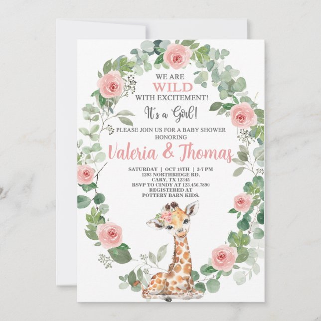 Invitation Sauvé avec excitation Giraffe baby shower invitati (Devant)