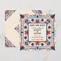 Sauvegarder la date, art folklorique floral, rouge