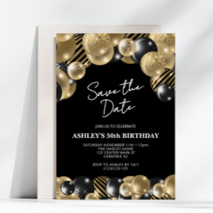 Invitation Sauvegarder la Date Black Gold 50e Anniversaire