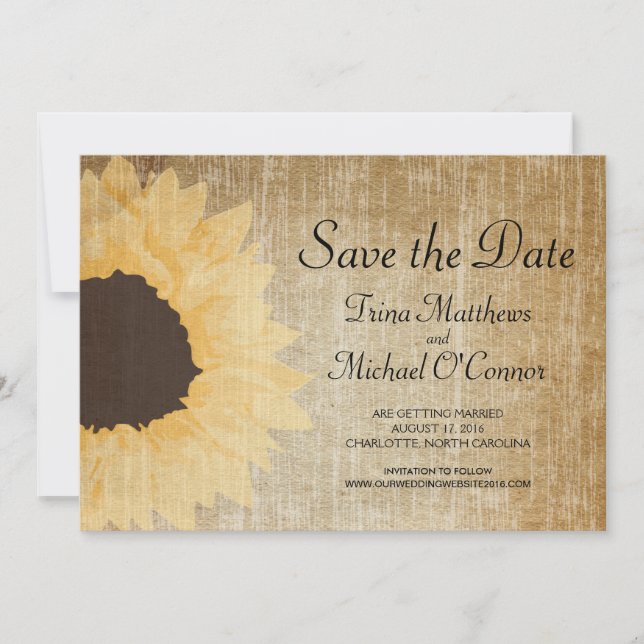 Invitation Sauvegarder la Date du Tournesol Rustc (Devant)