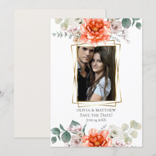 Invitation Sauvegarder la date   Fleurs de pivoine corail int