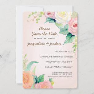 Invitation Sauvegarder la Date Fleurs de Roses Aquarelle Mode