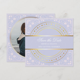 Invitation Sauvegarder la date, mariage pastel violet et or
