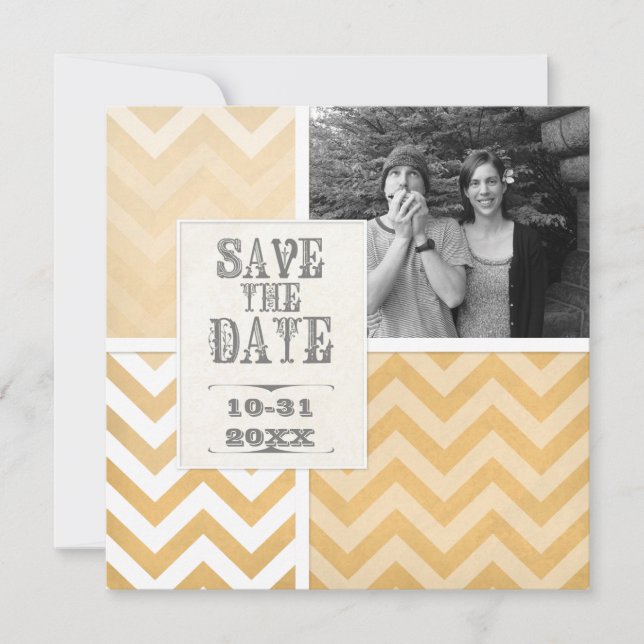 Invitation Sauvegarder la date - Photo ombre chevron rayure z (Devant)