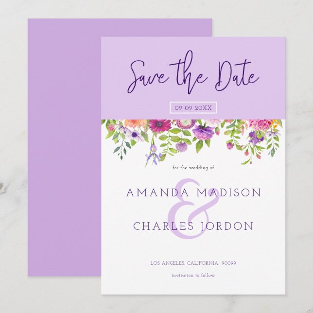 Invitation Sauvegarder la date typographie moderne & Fleurs c (Devant / Derrière)