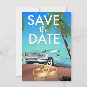 Invitation Sauvegarder la date voiture vintage et anneaux de