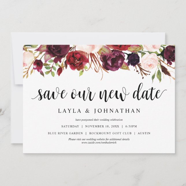 Invitation Sauvegarder notre nouvelle date, Mariage Changer l (Devant)