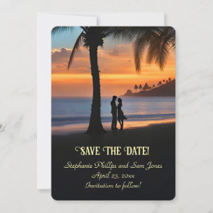 Invitation Sauver la Date Couple Romantique de Plage Tropical