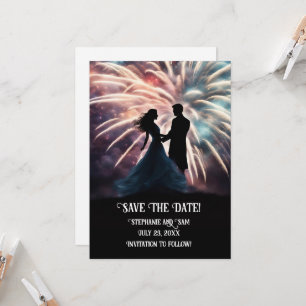 Invitation Sauver la date Couple romantique feux d'artifice