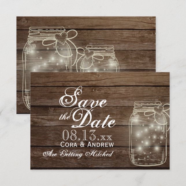 Invitation Sauver la Date - Élégantes lumières de jarres de m (Devant / Derrière)