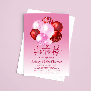 Invitation Sauver la date Fête de Bébé Rose Rouge