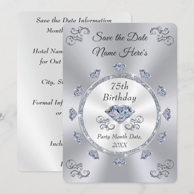 Invitation Sauvez la date 75e anniversaire fête, Jubilé de di (Devant / Derrière)