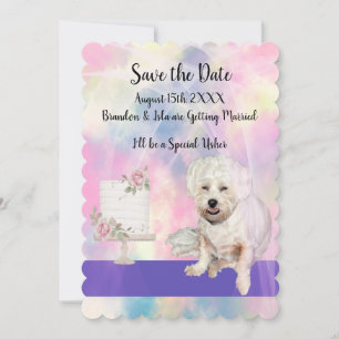 Invitation Sauvez la date avec un chien blanc mignon