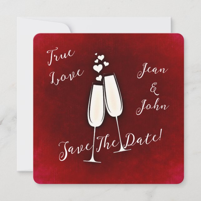 Invitation Sauvez La Date Champagne Verres Rouge (Devant)