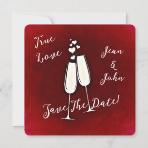 Invitation Sauvez La Date Champagne Verres Rouge