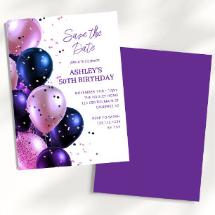 Invitation Sauvez la Date Fête d'anniversaire 50 ans Royal Pu