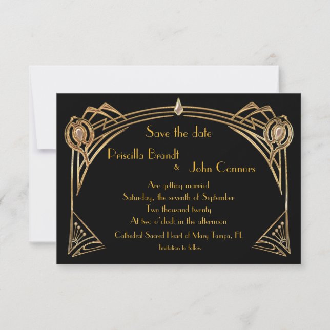 Invitation Sauvez la date Mariage, Gatsby le Magnifique, noir (Devant)