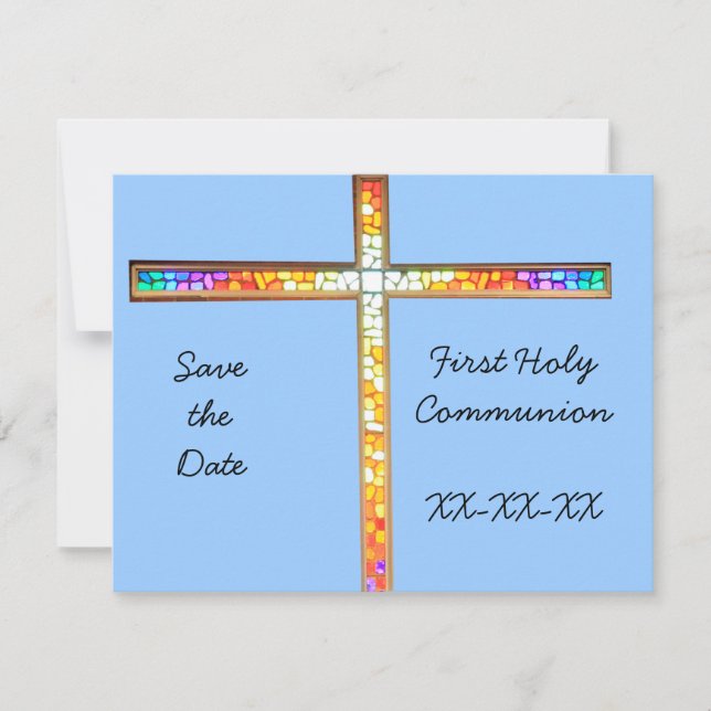 Invitation Sauvez la date - Première communion sainte (garçon (Devant)