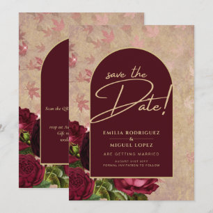 Invitation Sauvez les dattes Bourgogne Rose Rouge Vintage Flo