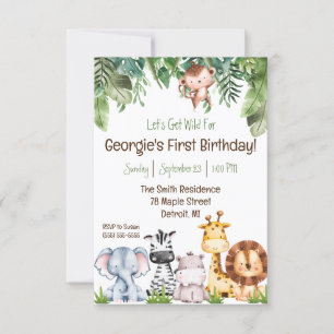 Invitation Sauvons-nous ! Baby Safari Animaux fête d'annivers