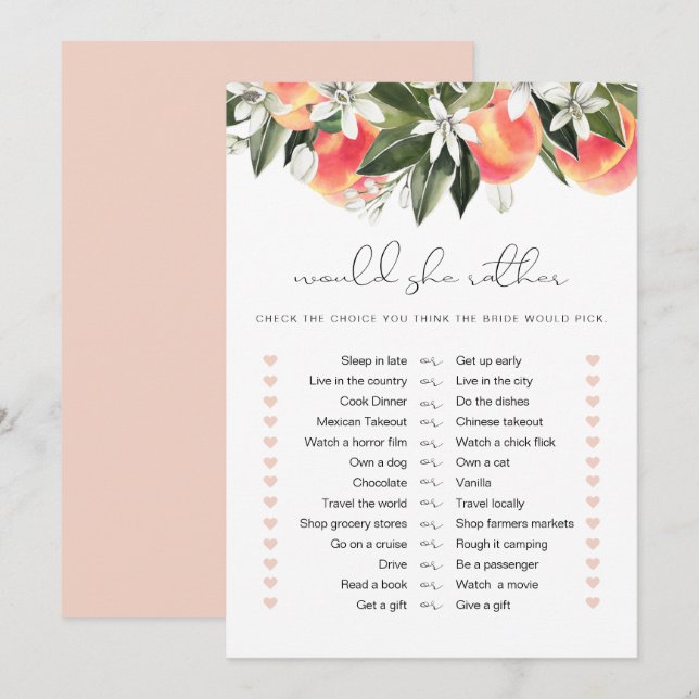 Invitation SAVANNAH Peach Voudrait-Elle Plutôt Jeu De Mariage (Devant / Derrière)