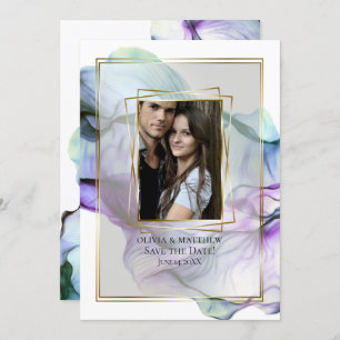 Invitation Save the date Abstraite Encre Turquoise Indigo