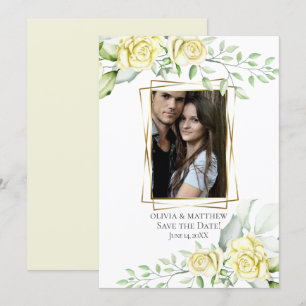 Invitation Save the date Aquarelle Ivoire Jaune Blush Rose