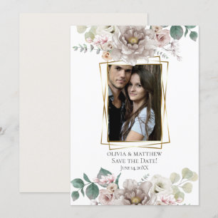 Invitation Save the date Aquarelle Latte Mauve Fleurs
