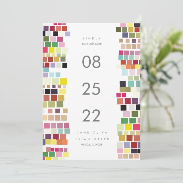 Invitation Save the date | Bazar couleur (Debout devant)