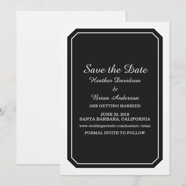 Invitation Save the Date Black Simply Elegant (Devant / Derrière)