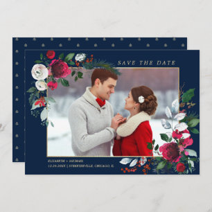 Invitation Save the date. Bleu Marine   Photo du Mariage de B